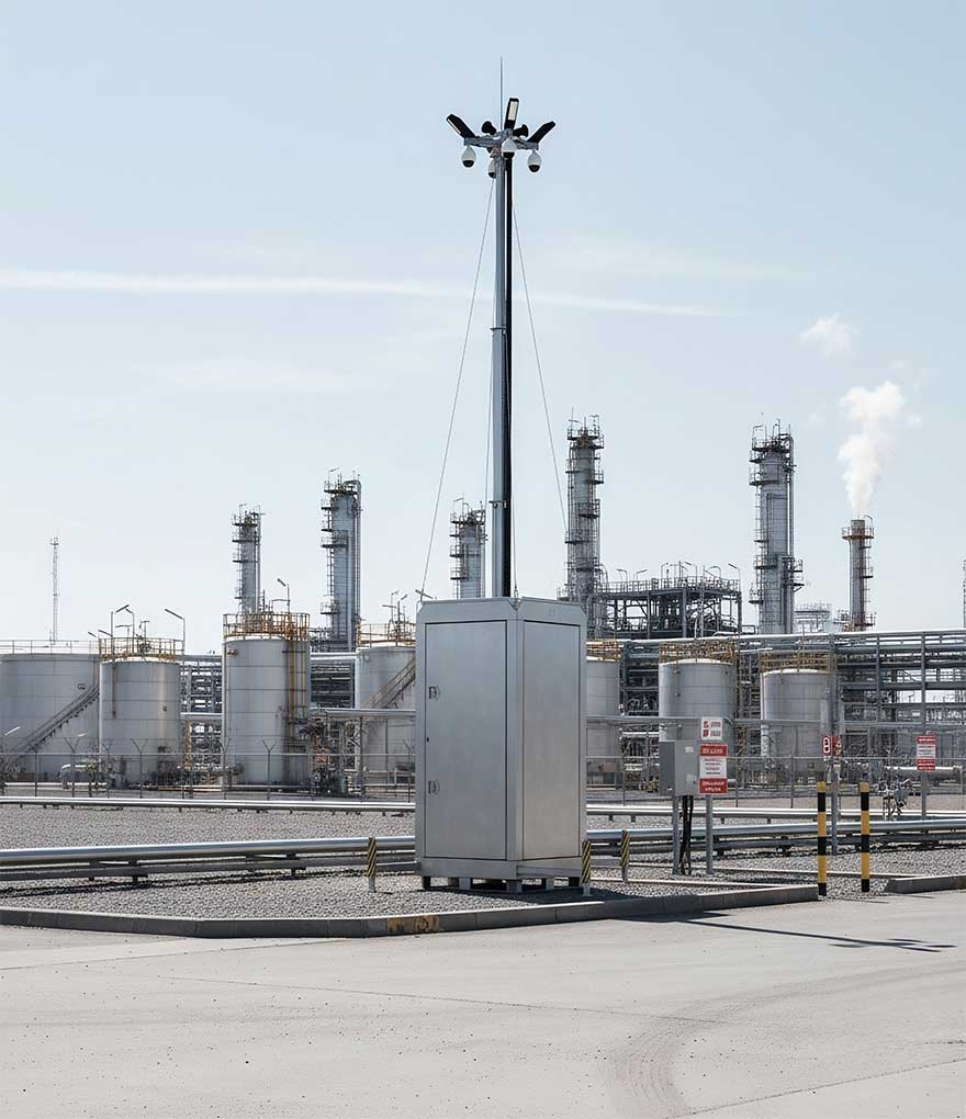 Security tower at oil refinery